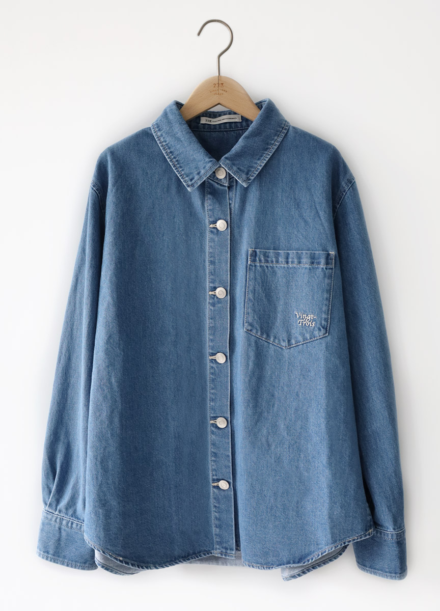 口袋刺繡牛仔襯衫